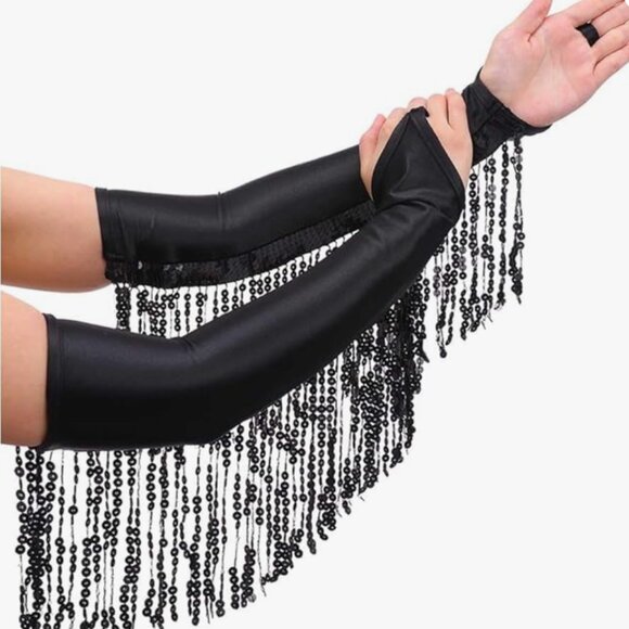 Tassel 1920s Opera Black Gloves - Picture 2 of 6